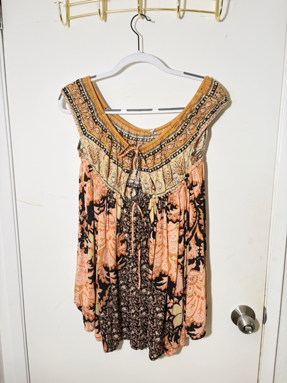 Peach & Black Floral Boho Tunic Top